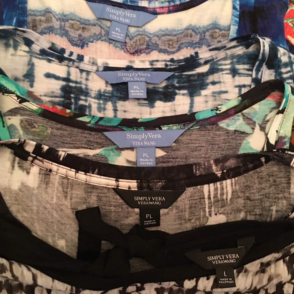 5 SIMPLY VERA BY VERA WANG TOPS Bulk Bundle Lot of 5 / SIZE PL & L